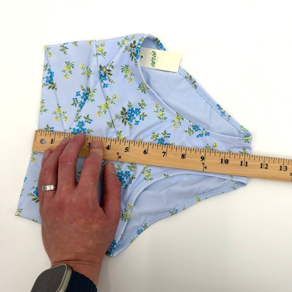 Aerie Blue Floral High Waisted Cross Waist Bikini Bottoms XXS - Picture 11 of 12